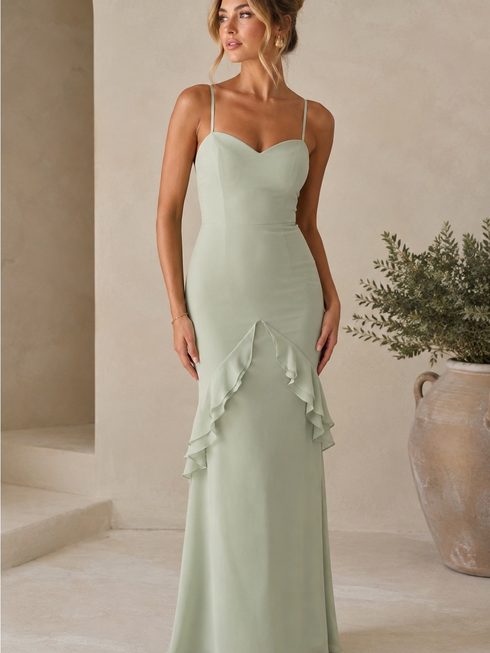 Azazie Sage Green Ruffle Mermaid Dress